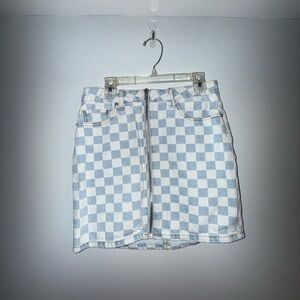 Checkered Denim Mini Skirt